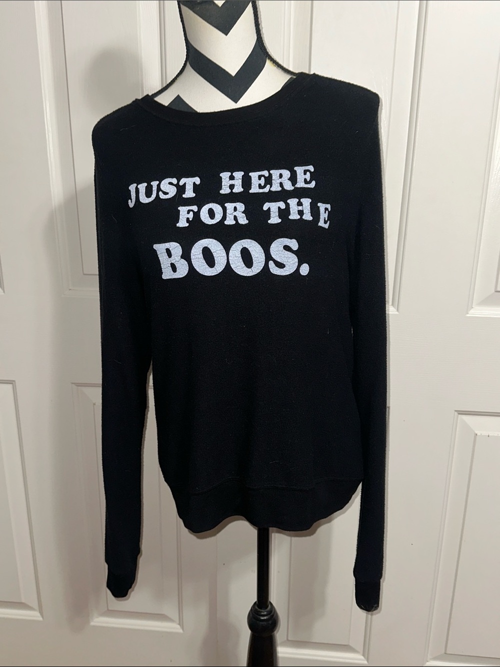 Wildfox Black Crewneck Sweater with 'Just Here for the Boos' Graphic